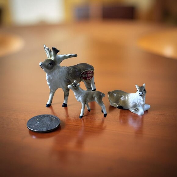 3 Vintage Miniature Bone China Deer Figurines Family Set Mini Small Shadowbox Te - Picture 2 of 9